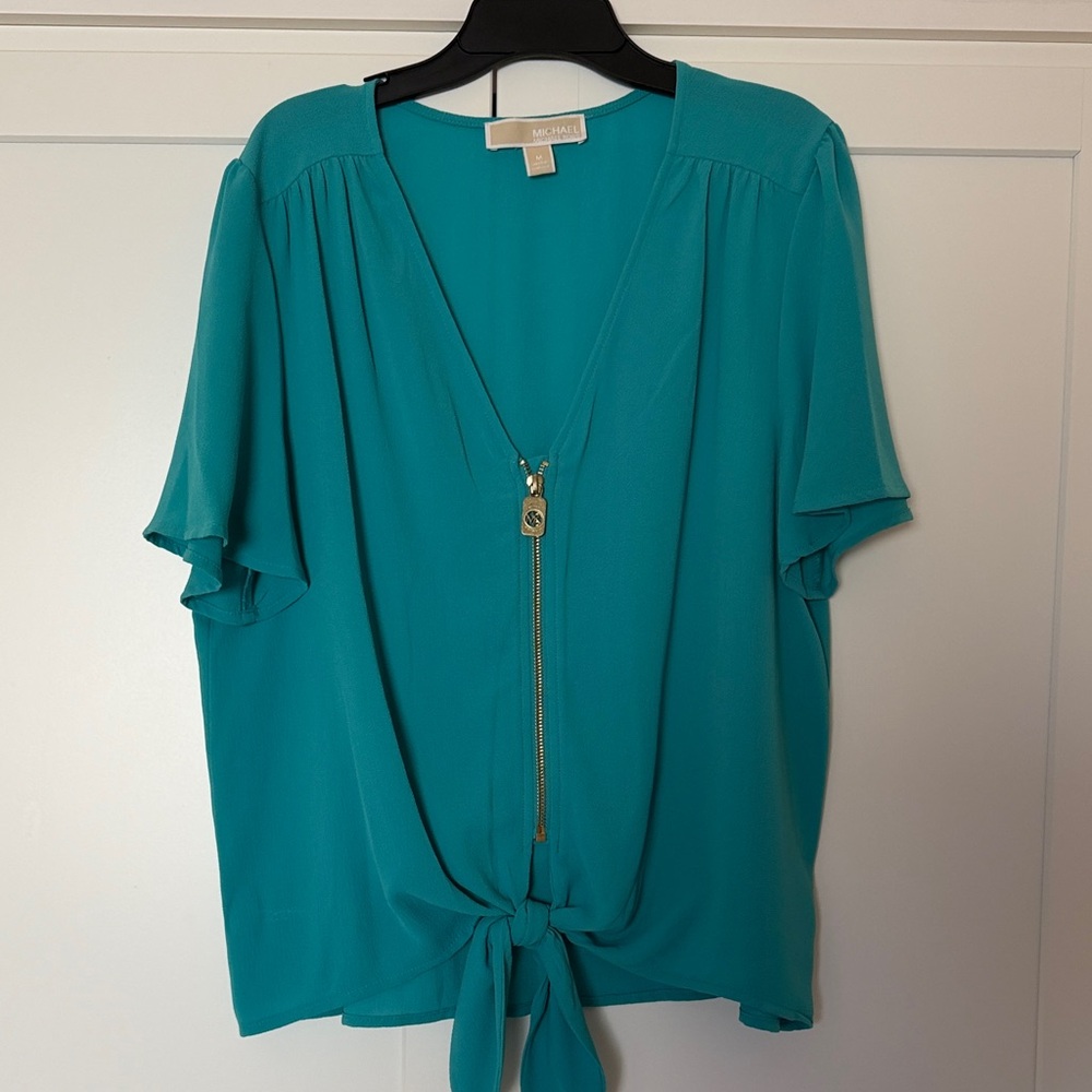 Michael Kors Turquoise Zipper Blouse